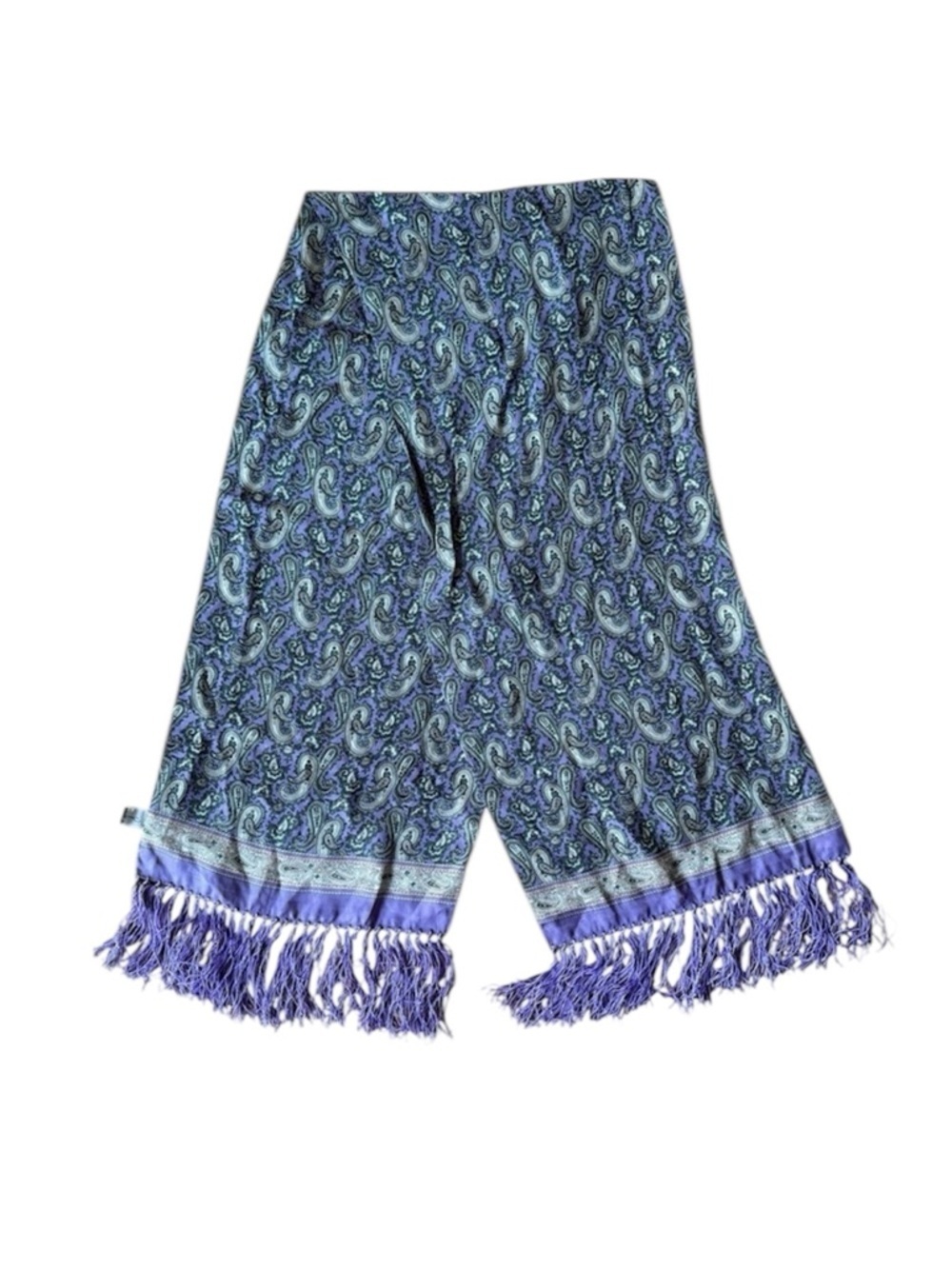 Oscar De La Renta Silk Scarf Fringe Purple Long Thin Paisley